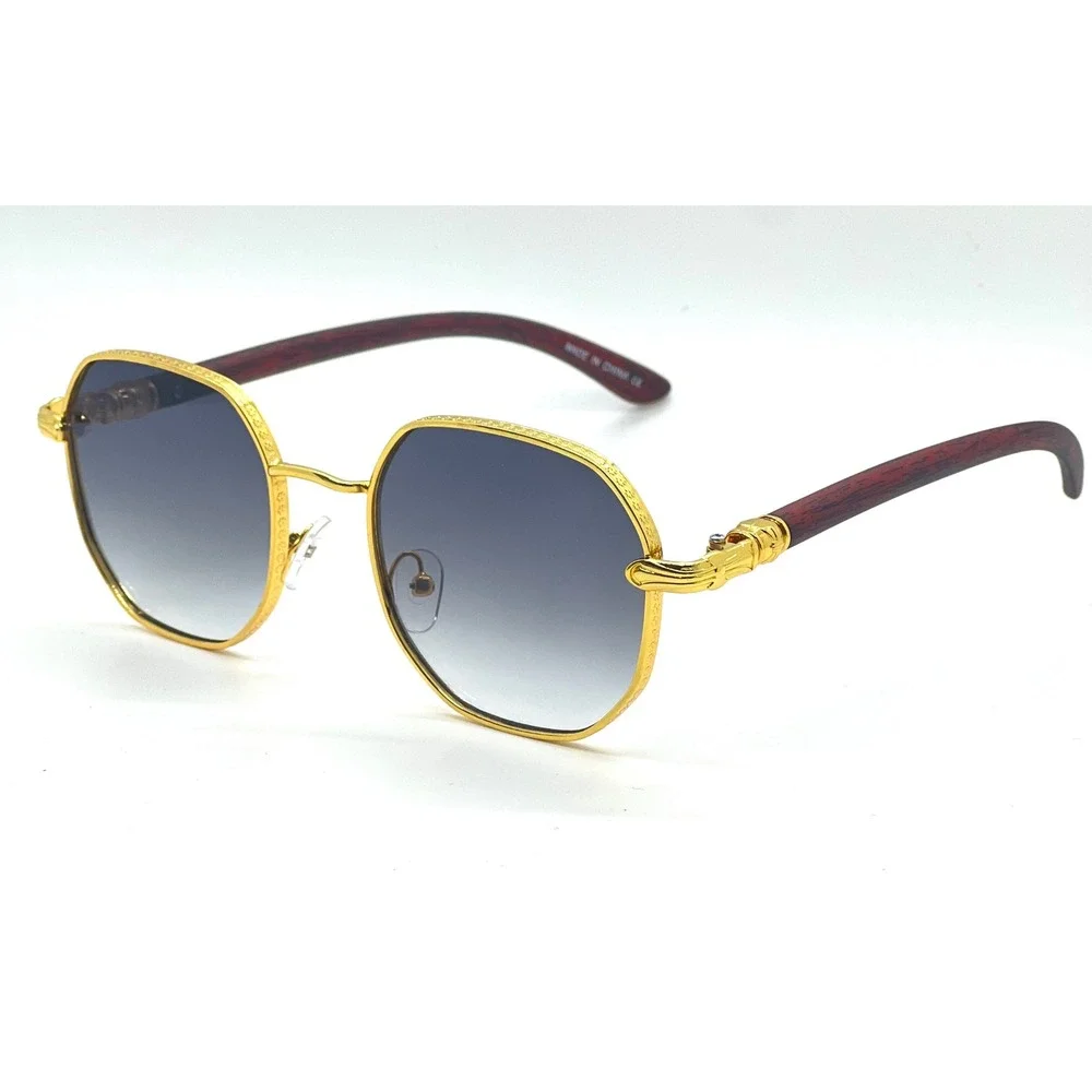 Mens Round Sunglasses Gold Frame Black Gradient Lens Fashion Eyewear Retro Gafas